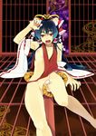 alternate_costume animal_ears arm_support arm_up armpits bare_shoulders black_hair bottomless censored detached_sleeves fat_mons flat_chest hakurei_reimu highres kemonomimi_mode long_hair nipples no_bra open_mouth shino_satoru sitting slit_pupils solo tail tail_censor tiger_ears tiger_tail touhou very_long_hair 