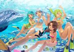  bikini braid breasts brown_hair casual_one-piece_swimsuit cat caustics character_request cleavage dolphin ffion fish flippers freediving green_hair long_hair mabinogi medium_breasts meles meriel multiple_girls one-piece_swimsuit open_mouth pointy_ears ponytail purple_eyes red_eyes silver_hair swimsuit toro_(konirio) twin_braids underwater vena wardrobe_malfunction 