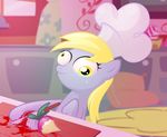  blonde_hair blood chef chefs_hat circumcised crying cutting_board derp derpy_hooves_(mlp) friendship_is_magic hair hasbro hat kitchen my_little_pony pain tears vegetable wounded 