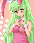  anatowa animal_ears bow bow_tie bowtie bunny_ears bunnysuit c.c. cc code_geass female green_hair hayami_kyuuen leotard long_hair pink_ribbon ribbon solo yellow_eyes 