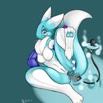  anal anal_penetration blue blue_fur breasts butt canine chest_tuft cool_colors digimon dildo female fox fur haley_(nightfaux) lying mammal masturbation nightfaux nude on_side penetration pussy raised_leg recolor renamon sex_toy solo tuft 