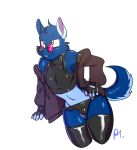  amber_eyes armwear bedroom_eyes bluecoffeedog bulge canine clothing dog elbow_gloves eyewear fingerless_gloves gloves half-closed_eyes hi_res hoodie legwear liberty_(bluecoffeedog) male mammal panties rubber seductive solo stockings sunglasses underwear undressing 