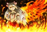  bad_id bad_pixiv_id bow fiery_wings fire fujiwara_no_mokou hair_bow hand_in_pocket kikuseki long_hair one_eye_closed red_eyes solo suspenders touhou translated white_hair wings 