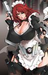  breasts cleavage fei_(artist) fei_(maidoll) garters glasses gloves green_eyes gun hips holding holster huge_breasts maid maid_apron maid_cap maid_headdress maid_outfit red_hair redhead short_hair thigh-highs thighhighs weapon wide_hips 