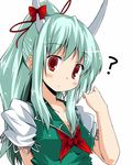  ? alternate_hairstyle bad_id bad_pixiv_id ex-keine green_hair horns kamishirasawa_keine long_hair ponytail red_eyes ribbon solo touhou wata 