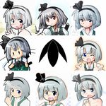  ;d bad_id bad_pixiv_id expressions eyebrows_visible_through_hair hair_ribbon hairband konpaku_youmu moriguchi_daikon one_eye_closed open_mouth ribbon short_hair silver_hair simple_background smile solid_oval_eyes surprised sweatdrop touhou upper_body white_background 