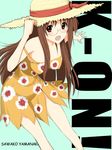  brown_eyes brown_hair dress glasses hat k-on! long_hair niwatori_kokezou solo strap_slip sundress yamanaka_sawako 