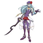  .hack//g.u. .hack//link 1boy armor blue_hair bodysuit endrance_(.hack//) flower gloves hat long_hair male_focus official_art purple_bodysuit rose solo sword weapon 