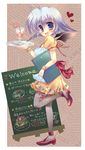  antenna_hair black_wings bow cocktail heart high_heels kage_no_utage kamyu shoes silver_hair solo thighhighs utawareru_mono waitress wings 