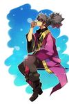  aqua_background black_hair bubble green_eyes jinno_(megacake) male_focus ponytail raven_(tales) solo tales_of_(series) tales_of_vesperia 