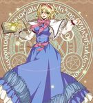  alice_margatroid bad_id bad_pixiv_id blonde_hair blue_eyes book chiro_(7tonfarbe) magic_circle open_mouth pointing solo teeth touhou 