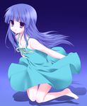  bad_id bad_pixiv_id barefoot blue_hair dress etou_(cherry7) furude_rika higurashi_no_naku_koro_ni legs long_hair purple_eyes solo 