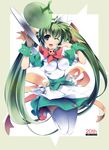  absurdres blue_eyes dragonmaterial green_hair highres long_hair melon-chan melonbooks one_eye_closed solo thighhighs twintails very_long_hair wrist_cuffs 