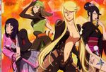  4girls armor black_hair blonde_hair blush bodysuit breasts brown_hair capcom finger_in_mouth kasuga lips lipstick long_hair matsu_(character) matsu_(sengoku_basara) multiple_girls navel nouhime nouhime_(sengoku_basara) oichi oichi_(sengoku_basara) open_mouth sengoku_basara short_hair spread_legs tattoo teeth thighs tongue 