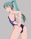  adjusting_clothes adjusting_swimsuit aqua_eyes aqua_hair armpits ass bad_id bad_pixiv_id bare_shoulders breasts competition_swimsuit hatsune_miku long_hair looking_back one-piece_swimsuit shiika_sadamasa sideboob simple_background small_breasts solo swimsuit tsurime twintails vocaloid 