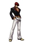  belt choker cropped_jacket full_body hair_over_one_eye hands_in_pockets male_focus official_art ogura_eisuke pants red_hair simple_background solo standing the_king_of_fighters the_king_of_fighters_xiii white_background white_pants yagami_iori 