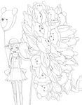  ^_^ bad_id bad_pixiv_id balloon bear bow braid closed_eyes copyright_request greyscale hat highres mitukitakezou monochrome multiple_girls sketch smile thighhighs twintails when_you_see_it zettai_ryouiki 