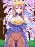  agrias_oaks armor blonde_hair blush cherry_blossoms d_kurouri final_fantasy final_fantasy_tactics solo tree 