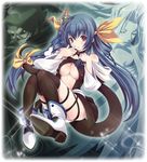  asymmetrical_wings bare_shoulders blue_hair blush breasts choker cleavage dizzy guilty_gear large_breasts long_hair red_eyes ribbon sisco solo tail tail_ribbon thighhighs twintails underboob wings 