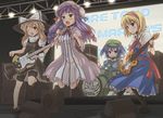  alice_margatroid band bass_guitar bike_shorts blonde_hair drum guitar hat instrument kawashiro_nitori kirisame_marisa lockheart microphone multiple_girls one_eye_closed pantyhose patchouli_knowledge speaker subterranean_animism touhou witch_hat 