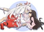  annoyed bad_id bad_pixiv_id duel eye_contact fighting fujiwara_no_mokou hirasaka_ine holding houraisan_kaguya kneehighs looking_at_another lying multiple_girls profile rivalry socks sweatdrop touhou wrestling 