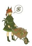  :&lt; animal_ears bow braid brown_eyes cat_ears cat_tail dress flower hair_bow kaenbyou_rin loafers multiple_tails recycling_symbol red_hair shoes socks solo sunflower tail touhou twin_braids uewtsol wheelbarrow 