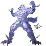  abs angry anthro bdsm biceps bulge canine chain claws clothed clothing digimon ear_piercing flexing fundoshi fur gag half-dressed male mammal muscles nipples pecs piercing pose pubes rybiok solo topless underwear vein weregarurumon yellow_eyes 