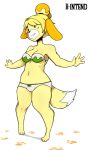  2018 3_toes 4_fingers animal_crossing anthro b-intend barefoot bra breasts canine cleavage clothed clothing digital_media_(artwork) dog female fur isabelle_(animal_crossing) mammal navel nintendo panties paws shih_tzu simple_background smile solo toes underwear video_games white_background yellow_fur 