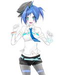  ahoge blue_eyes blue_hair blush cardfight!!_vanguard genderswap genderswap_(mtf) legwear_under_shorts neon_trim pantyhose sendou_aichi shorts solo sugar_cube 