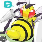  ambiguous_gender antennae arthropod beedrill insect nintendo pok&#233;mon pokemon red_eyes simple_background solo stripes video_games 