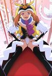  absurdres animal_hat bird black_legwear brown_hair detached_sleeves hands_on_hips hat highleg highres kuwana_ikuo mawaru_penguindrum non-web_source nyantype official_art open_mouth penguin pink_eyes princess_of_the_crystal scan solo takakura_himari thighhighs 