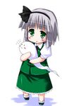  blush blush_stickers dress female gray_hair green_dress green_eyes grey_hair headband konpaku_youmu konpaku_youmu_(ghost) loli looking_at_viewer lowres myon simple_background solo standing touhou 