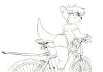  anthro bicycle butt clothed clothing cycling exercise hair looking_at_viewer male mammal mustelid otter shinsuke shorts simple_background sketch solo white_background 