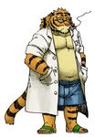  buttertoast chubby clothing feline gamma-g gay male mammal open_shirt plain_background shirt solo tiger white_background 