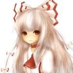  amanojaku ascot bad_id bad_pixiv_id blush bow choker fujiwara_no_mokou hair_bow highres long_hair red_eyes ribbon solo tears touhou upper_body very_long_hair white_hair 