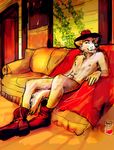  blue_eyes boots canine canine_penis cowboychaps hat java male mammal nude penis sheath sitting sofa solo tail wolf 