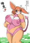  anthro blush breasts buster_(monster_rancher) chubby clothed clothing female hare_(monster_rancher) lagomorph lapine lingerie mammal monster_hunter monster_rancher nipples overweight rabbit skimpy solo translation_request ymbk 