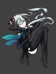  alternate_costume alternate_hairstyle aqua_eyes boots hatsune_miku kazuoki long_hair necktie one_eye_closed solo thigh_boots thighhighs twintails vocaloid white_hair 