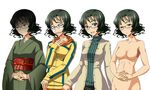  black_sclera blush collarbone costume_chart glasses green_eyes green_hair hand_on_own_chest hands_clasped hood hoodie ichimedoo idolmaster idolmaster_relations japanese_clothes kimono no_nipples nude o_o obi open_mouth own_hands_together sanomi_kokoro sash short_hair smile sweatdrop tears wavy_hair wavy_mouth 