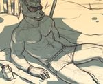  beach can canine male mikalapine muscles on_back seaside shorts sketch solo sunglasses topless towel 