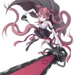  boots cape chainsaw copyright_request gloves kazuoki long_hair red_hair ribbon simple_background solo thigh_boots thighhighs twintails very_long_hair 
