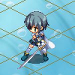  animated animated_gif blue_eyes blue_hair bubble cape lowres magical_girl mahou_shoujo_madoka_magica miki_sayaka niwatori_takeshi pixel_art solo sword weapon 