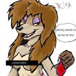  anthro anthrofied breasts brown_eyes brown_hair canine censored clothed clothing dialog dialogue disney english_text exhibitionism eyeshadow female flashing hair half-dressed makeup mammal meta oliver_and_company plain_background rita rita_(disney) skimpy solo talking text topless undressing unknown_artist white_background 