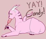  candy cute dragon english_text female fortuna horn scalie tongue yellow_eyes 