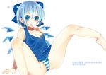  areolae bad_id bad_pixiv_id bandaid bandaids_on_nipples bare_legs barefoot blue_eyes blue_hair blue_panties bow breasts cameltoe cirno dancho_(dancyo) error food hair_bow highres mouth_hold nipple_slip nipples no_bra no_pants off_shoulder panties pasties popsicle short_hair sitting small_breasts solo spread_legs striped striped_panties touhou underwear wings 
