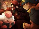  &gt;_&lt; blue_eyes brown_hair cloak closed_eyes cowering doll_joints facial_hair fighting from_behind geno_(mario) gloves hammer hat mallow_(mario) mario mario_(series) multiple_boys mustache nozomu_(dherbray-anc) open_mouth scarf smithy super_mario_bros. super_mario_rpg tears 