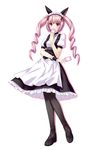  akiha_rumiho animal_ears apron bad_id bad_pixiv_id black_legwear blush card covering_mouth drill_hair highres holding holding_card long_hair maid maid_headdress pantyhose pink_eyes pink_hair simple_background skirt solo steins;gate tomifumi twin_drills twintails wrist_cuffs 