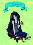  aiji boots cool_colors female fruit hair long_hair looking_at_viewer marceline one_eye_closed red solo undead vampire wink 