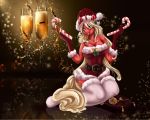  2018 alcohol anthro beverage big_breasts blonde_hair breasts candy candy_cane champagne christmas cleavage clothed clothing costume digital_media_(artwork) equine fan_character female flower food friendship_is_magic gloves green_eyes hair hat hi_res holding_object holidays horn jewelry legwear long_hair looking_at_viewer mammal mdwines mistletoe my_little_pony open_mouth party plant pointy_ears red_skin rose santa_hat simple_background smile solo stockings thick_thighs thigh_highs tongue tongue_out unicorn wide_hips 