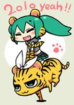  2010 :3 animal_ears animalization blush_stickers chan_co chibi fang hatsune_miku kagamine_rin long_hair new_year paw_print tiger tiger_ears vocaloid 